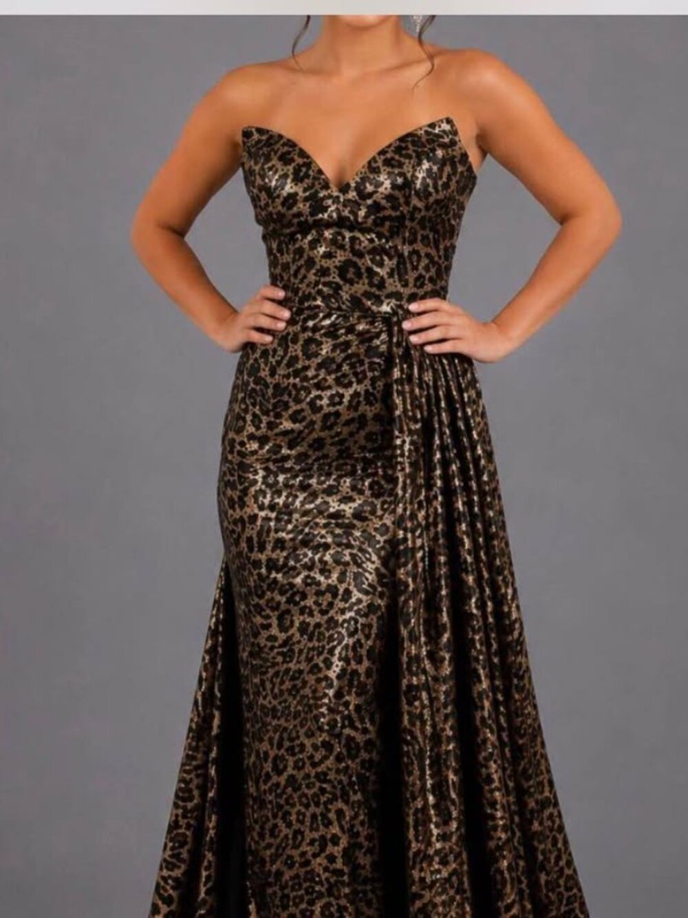 Strapless Leopard-Print Prom Gown in Brown and Black